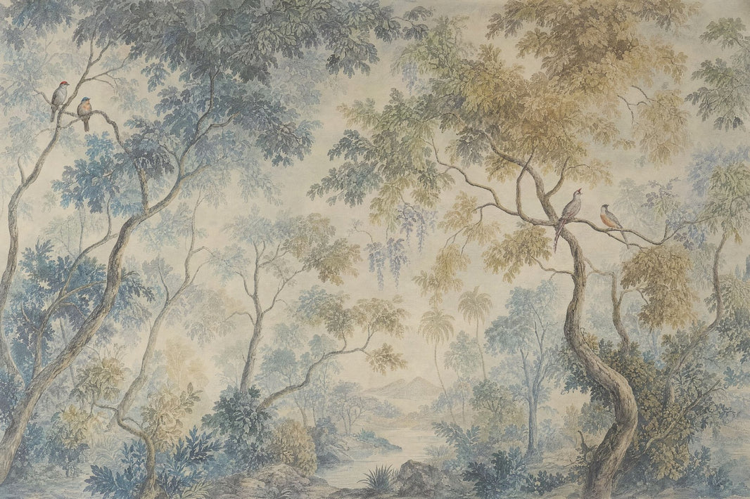 Pastoral Landscape Wallpaper Woodland Trees Misty Background Removable Wall Decor pattern artwork