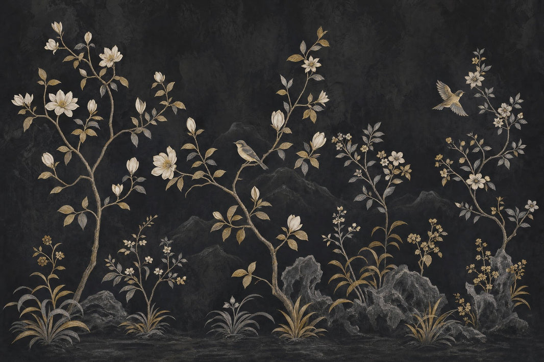 Dark Floral Wallpaper Botanical Chinoiserie Removable Wall Decor pattern artwork