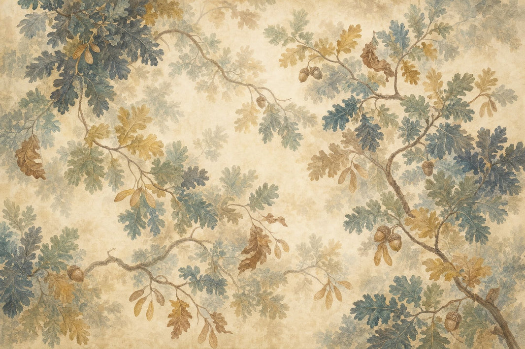 Oak Leaves Wallpaper Acorns Botanical Removable Wall Decor pattern artwork