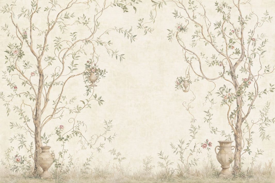 Botanical Mural Wallpaper Cream Background Twisting Trees Wall Mural pattern artwork