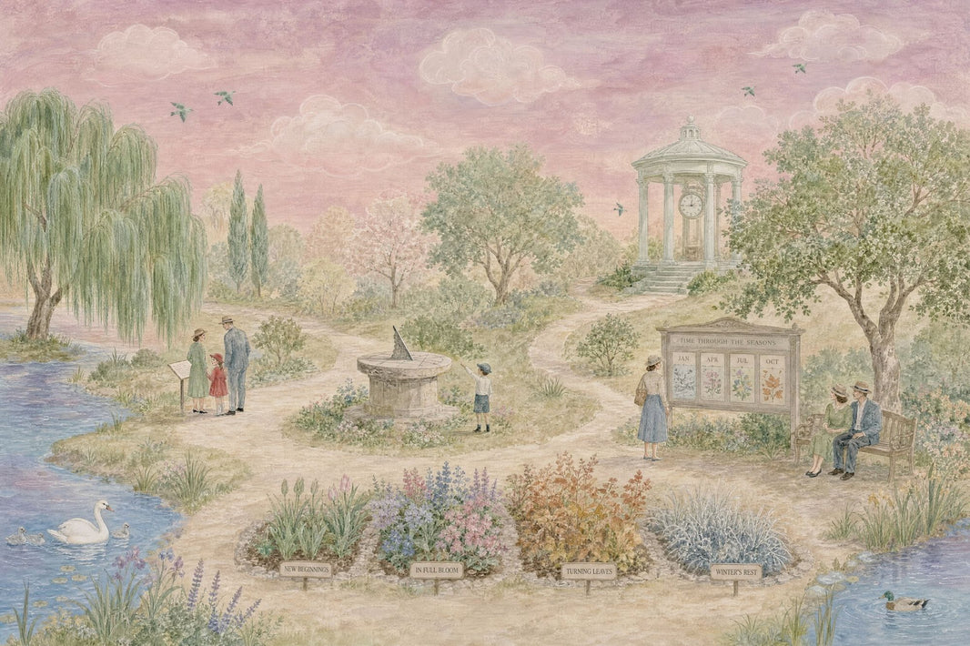 Pastoral Landscape Wallpaper Garden Park Watercolor Illustration Wall Mural pattern artwork