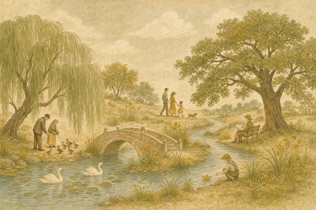 Pastoral Landscape Wallpaper Vintage Toile Removable Stone Bridge Wall Decor pattern artwork