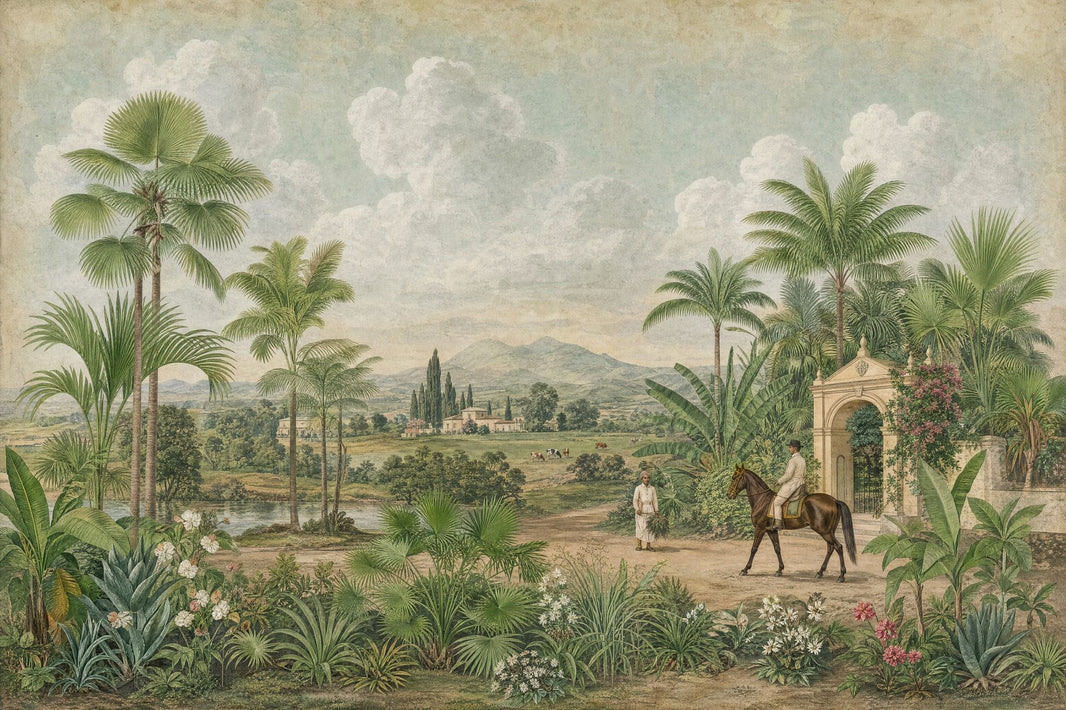 Muted Green Wallpaper Botanical Tropical Wall Mural pattern artwork