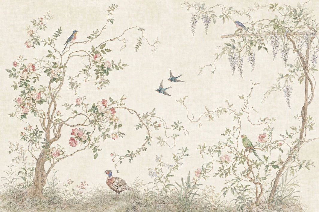 Muted Green Wallpaper Botanical Chinoiserie Wall Mural pattern artwork