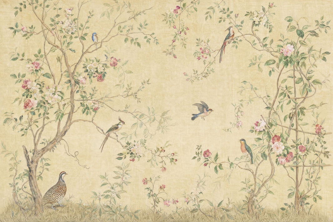 Vintage Floral Wallpaper Birds On Branches Chinoiserie Inspired Removable Wall Decor pattern artwork