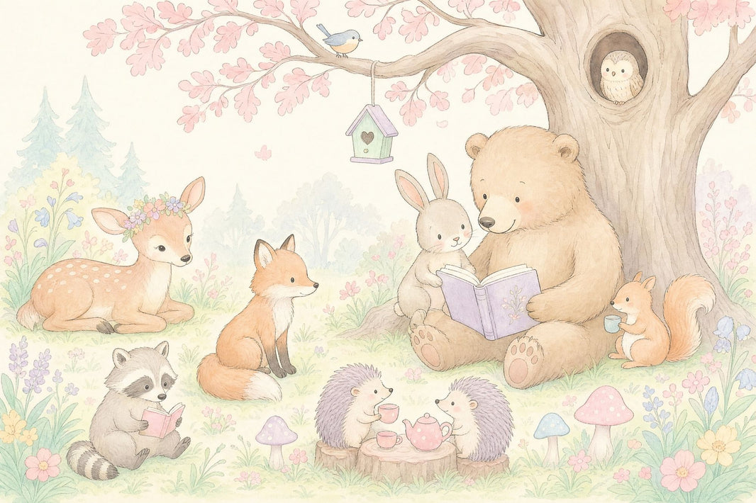 Woodland Animals Wallpaper Storybook Pastel Watercolor Removable Wall Decor pattern artwork