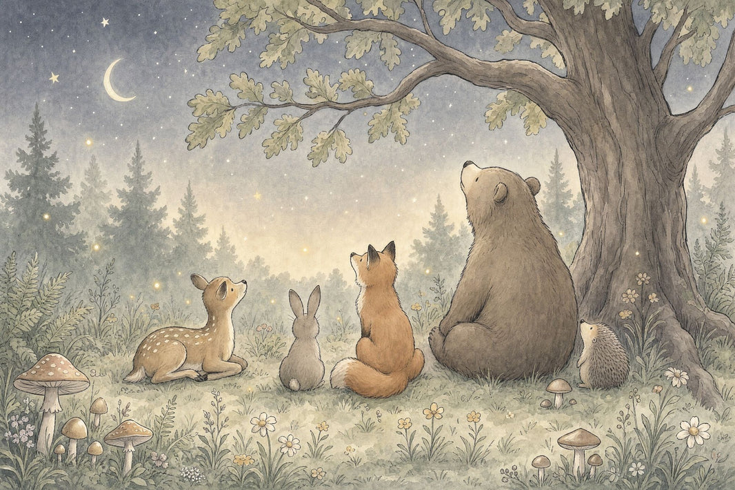 Dark Woodland Night Wallpaper Watercolor Illustration Removable Forest Animals Wall Decor pattern artwork