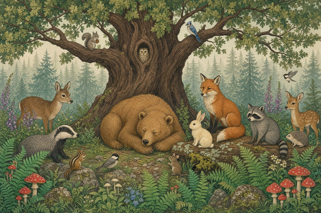 Woodland Wallpaper Forest Animals Removable Oak Tree Wall Decor pattern artwork