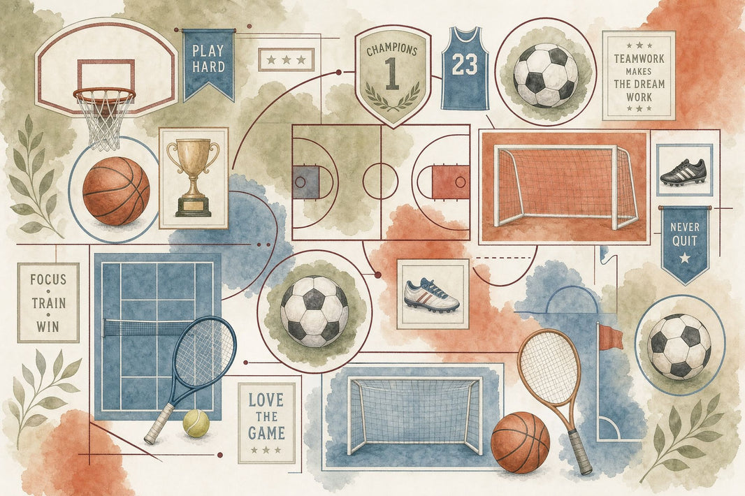 Sports Collage Wallpaper Watercolor Motivational Quotes Wall Mural pattern artwork