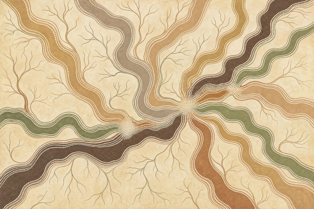 Topographic Wallpaper River Like Lines Dot Painting Wall Mural pattern artwork
