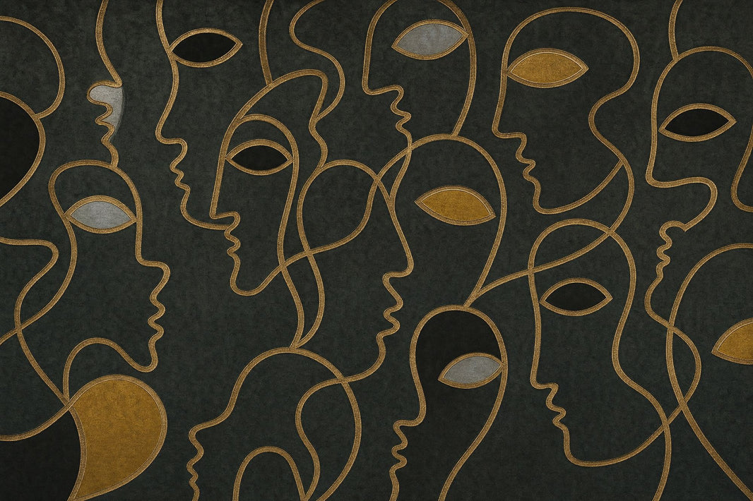 Abstract Faces Wallpaper Gold Line Art Modern Mural Removable Wall Decor pattern artwork