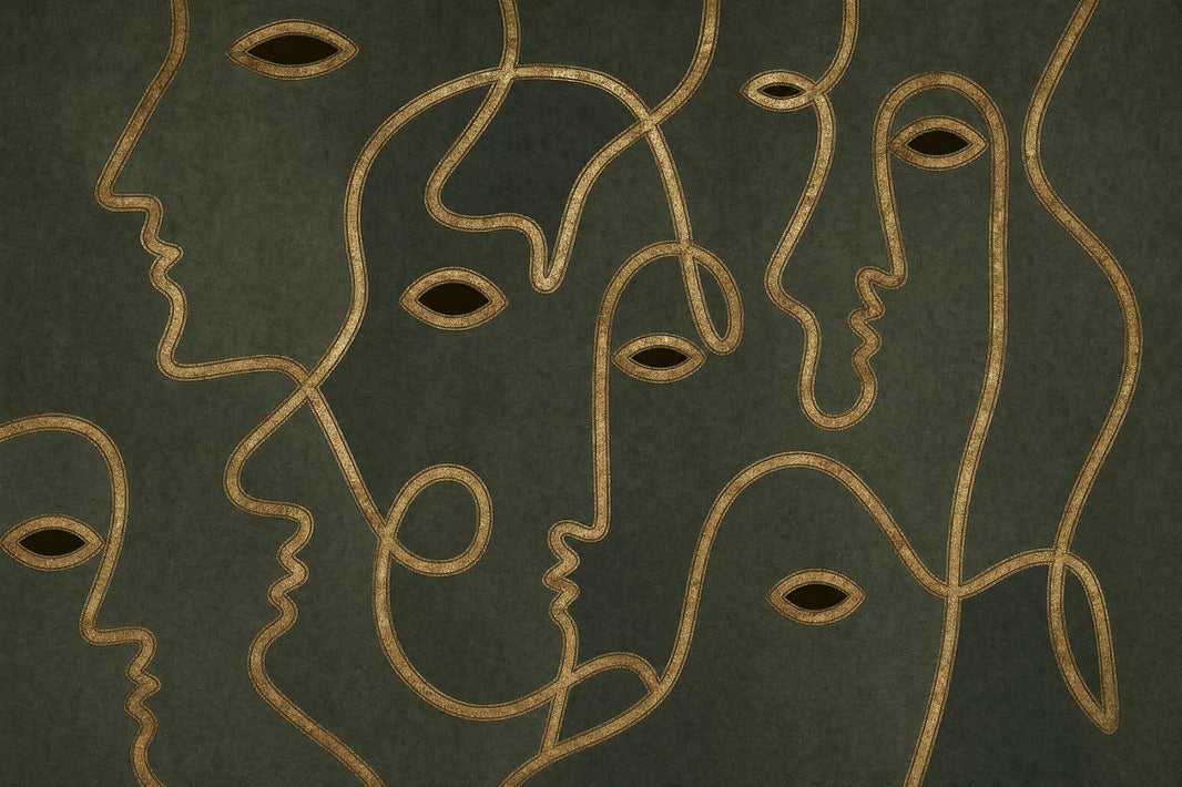 Line Art Faces Wallpaper Gold Outline Moody Wallpaper Wall Mural pattern artwork