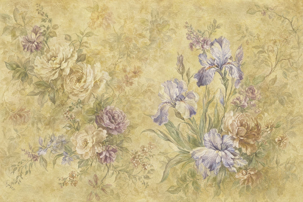 Vintage Floral Wallpaper Watercolor Flowers Removable Beige Parchment Background Wall Decor pattern artwork