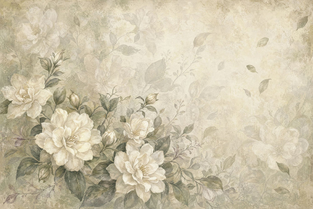 Vintage Floral Wallpaper Cream Blossoms Romantic Garden Removable Wall Decor pattern artwork