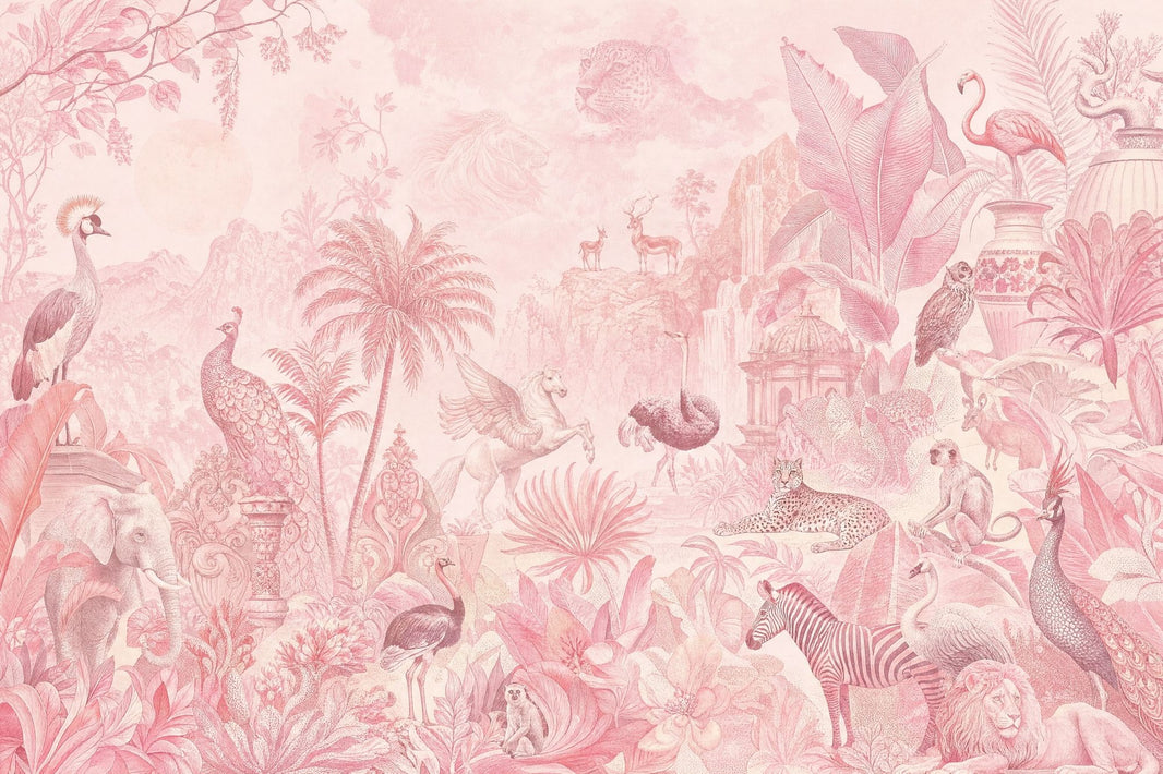 Tropical Jungle Wallpaper Toile Removable Safari Animals Wall Decor pattern artwork