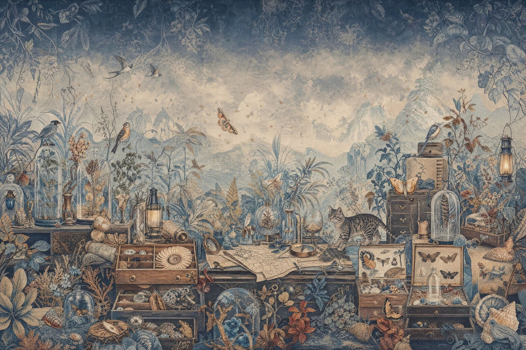 Curiosity Cabinet Wallpaper Botanical Illustration Vintage Landscape Wall Mural pattern artwork