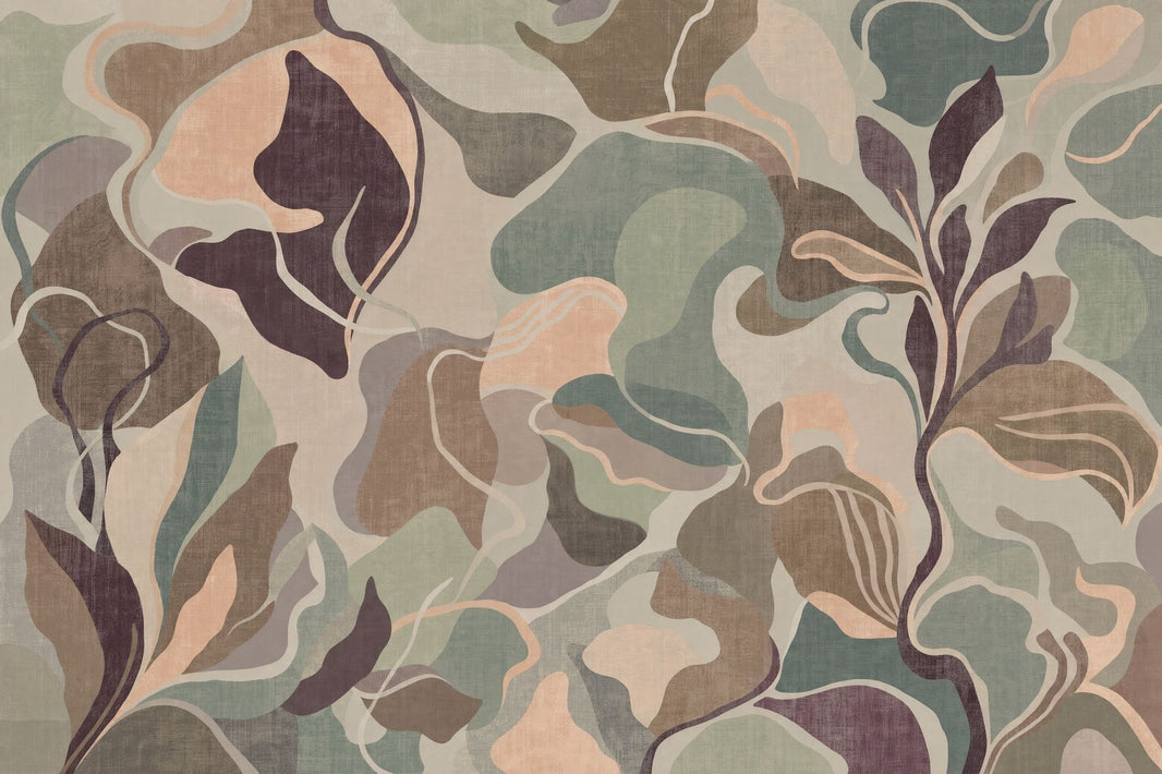 Abstract Botanical Wallpaper Organic Shapes Muted Palette Removable Wall Decor pattern artwork
