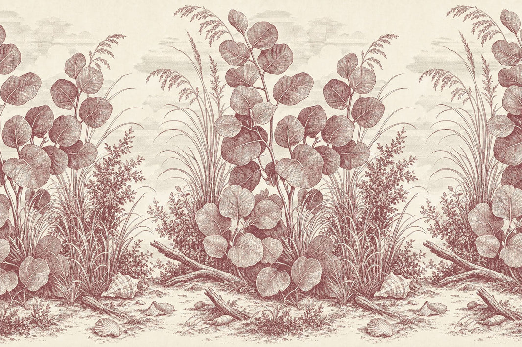 Coastal Botanical Wallpaper Toile Illustration Beach Grass Wall Mural pattern artwork