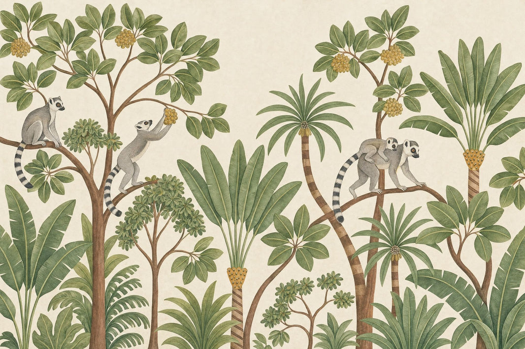 Tropical Jungle Wallpaper Lemurs Removable Botanical Wall Decor pattern artwork