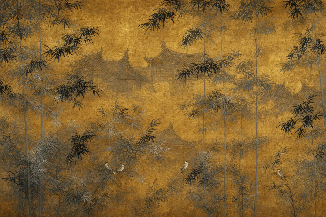Gold Leaf Background Wallpaper Bamboo Grove Asian Landscape Removable Wall Decor pattern artwork