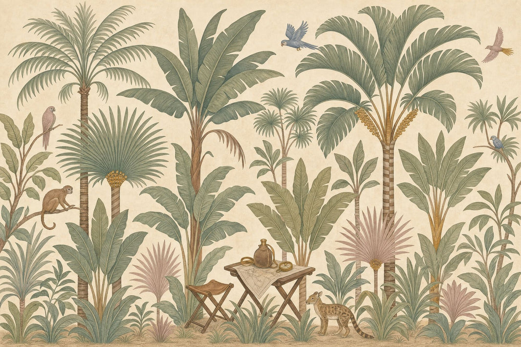 Tropical Jungle Wallpaper Botanical Illustration Vintage Mural Wall Mural pattern artwork