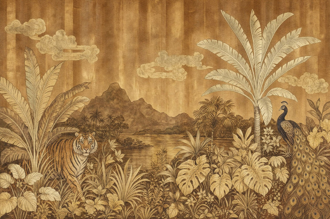Tropical Landscape Wallpaper Sepia Brown Vintage Mural Removable Wall Decor pattern artwork