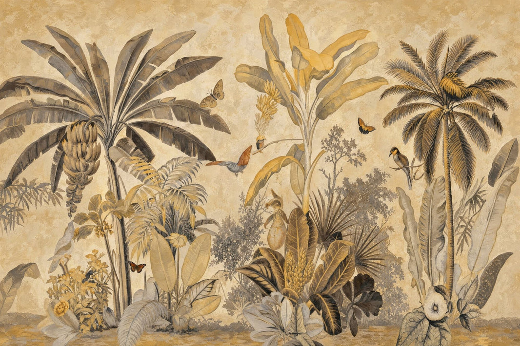 Tropical Landscape Wallpaper Banana Leaves Palm Tree Wall Mural pattern artwork