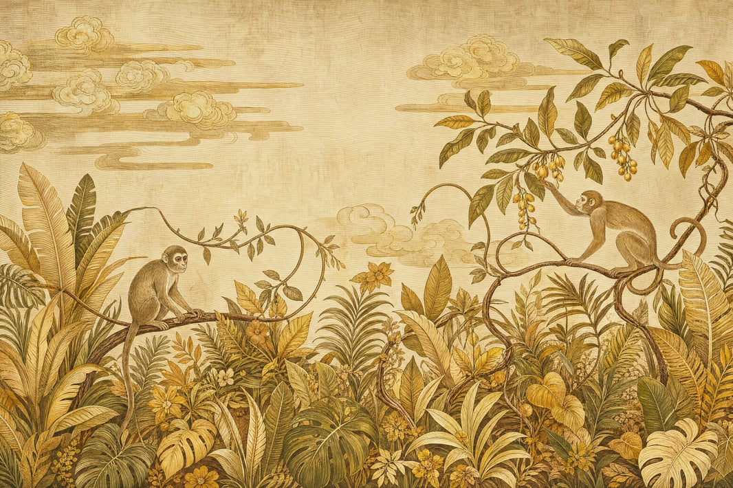 Tropical Jungle Wallpaper Monkeys Botanical Foliage Wall Mural pattern artwork
