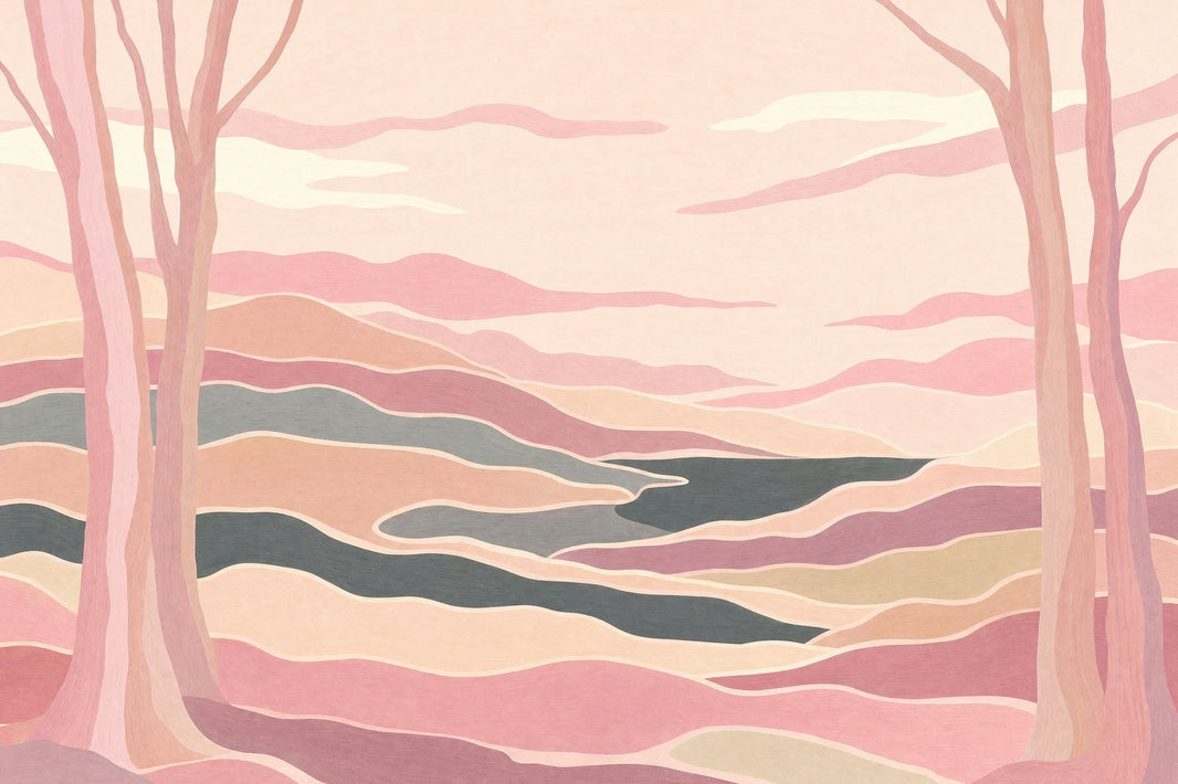 Pastel Landscape Wallpaper Abstract Hills Winding River Wall Mural pattern artwork