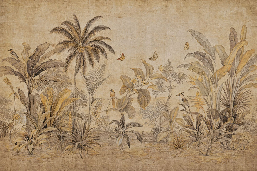 Tropical Landscape Mural Wallpaper Vintage Botanical Illustration Removable Palm Tree Wall Decor pattern artwork
