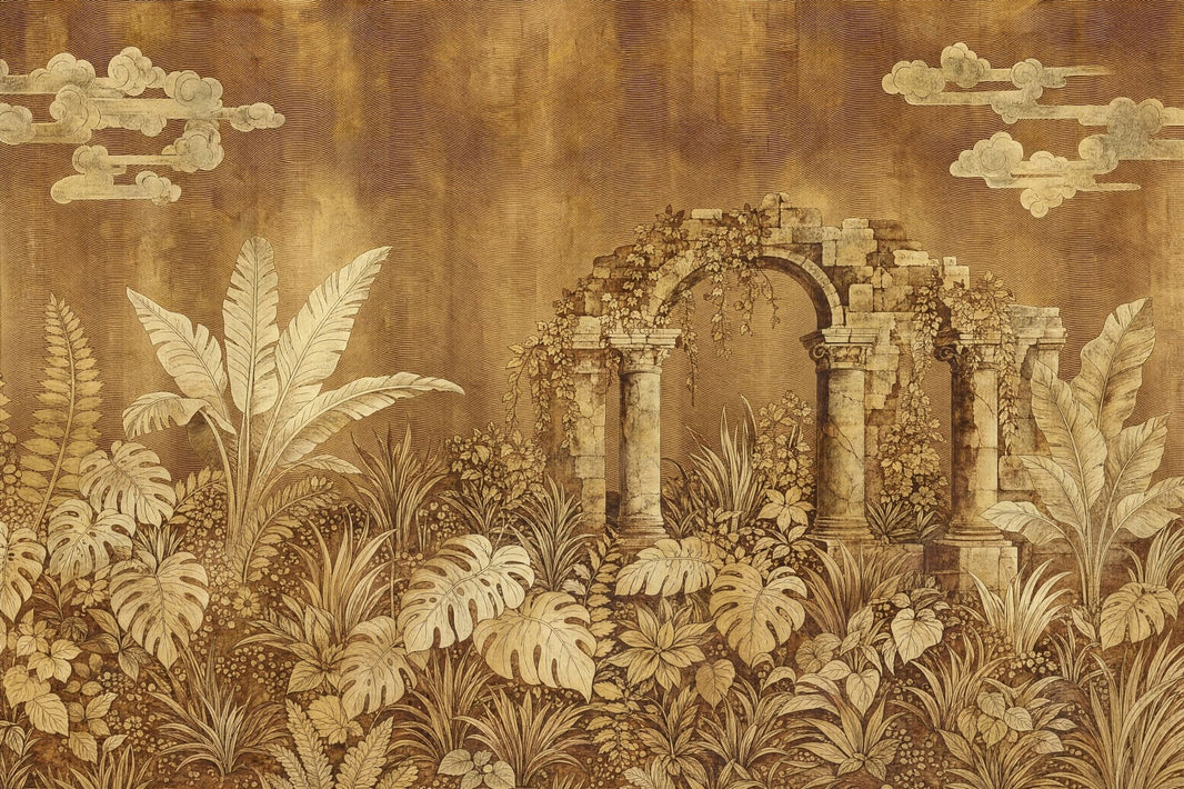 Vintage Sepia Wallpaper Classical Ruins Stone Arch Removable Wall Decor pattern artwork