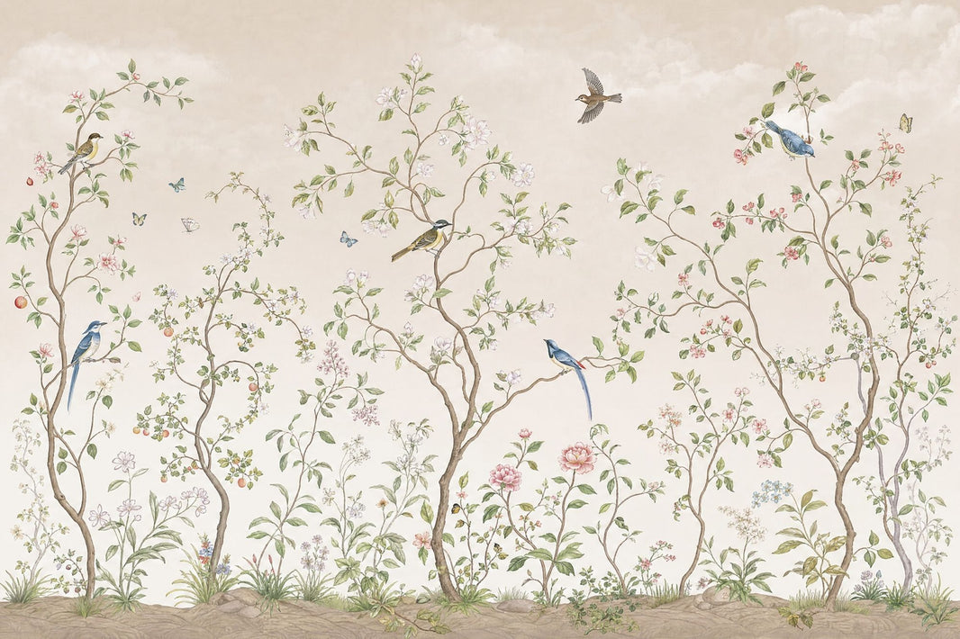 Botanical Wallpaper Floral Branches Removable Birds Wall Decor pattern artwork