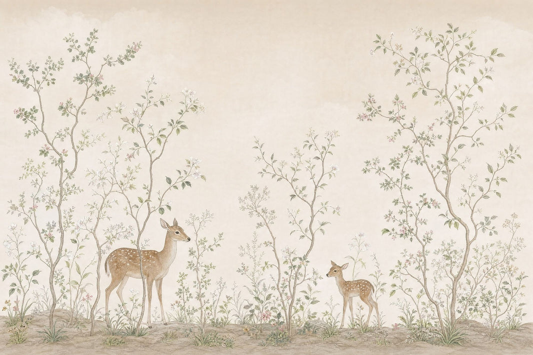 Woodland Wallpaper Deer Vintage Nature Wall Mural pattern artwork