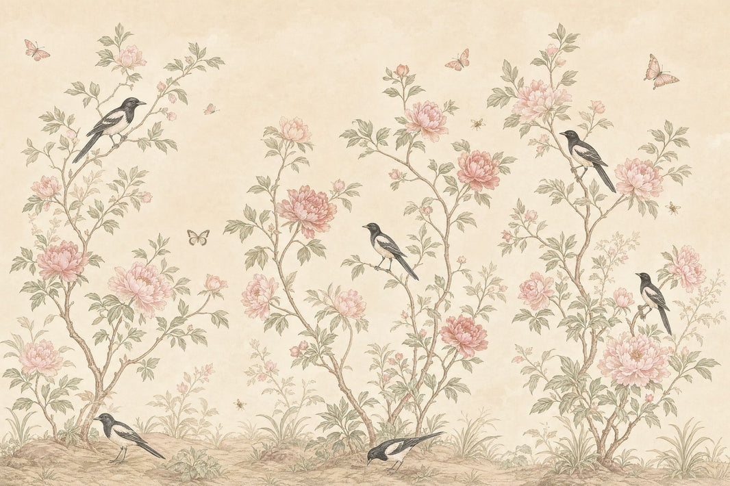 Vintage Floral Wallpaper Chinoiserie Removable Birds On Branches Wall Decor pattern artwork