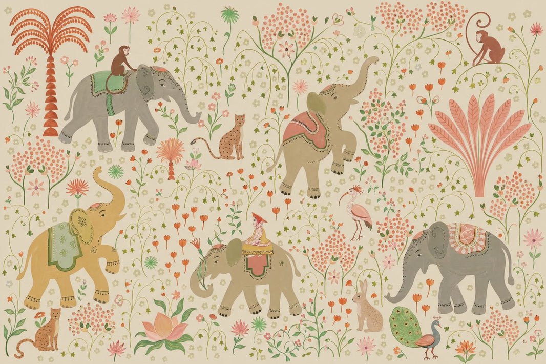 Whimsical Wallpaper Elephants Global Inspired Wall Mural pattern artwork