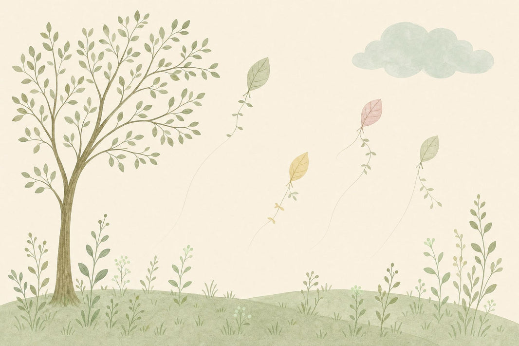 Watercolor Landscape Wallpaper Tree Illustration Leaf Kites Removable Wall Decor pattern artwork