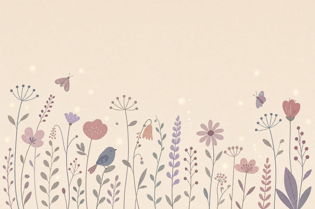 Wildflowers Wallpaper Pastel Removable Butterflies Wall Decor pattern artwork