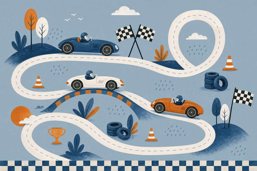 Racing Track Wallpaper Vintage Race Cars Checkered Flags Removable Wall Decor pattern artwork