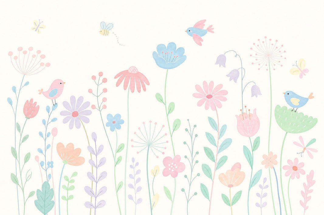 Pastel Floral Wallpaper Watercolor Removable Whimsical Meadow Wall Decor pattern artwork