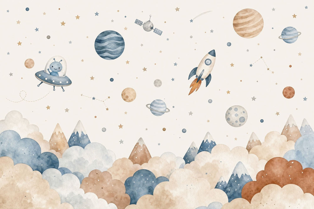 Space Wallpaper Watercolor Planets Removable Wall Decor pattern artwork