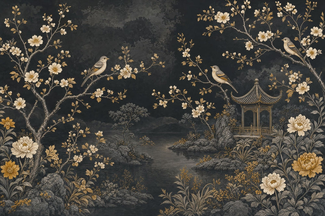 Asian Landscape Wallpaper Pagoda Pavilion Vintage Mural Wall Mural pattern artwork
