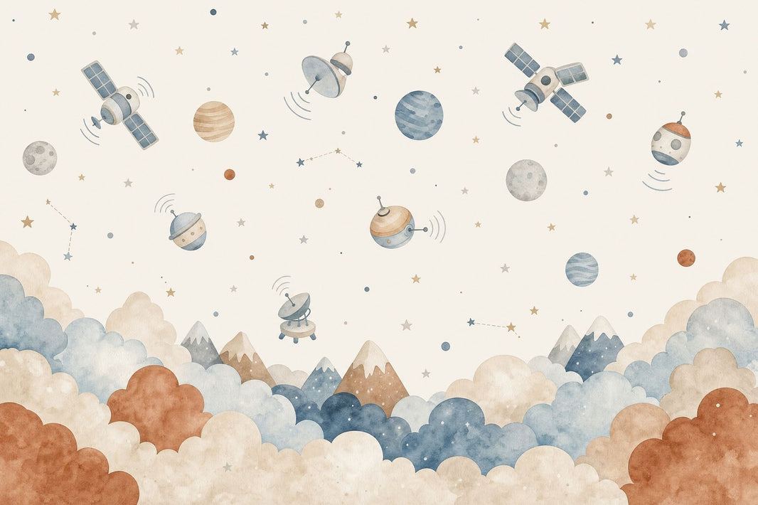 Satellites Wallpaper Planets Removable Nursery Wall Decor pattern artwork