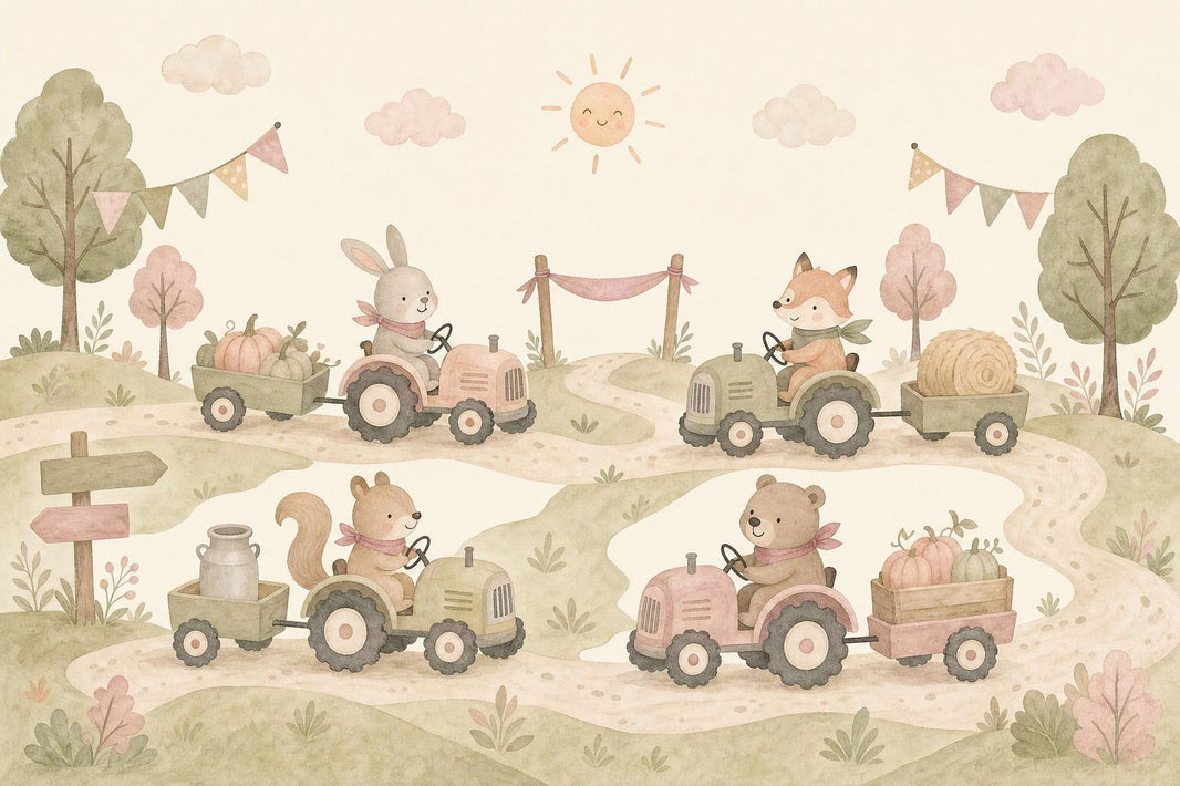 Pastel Farm Wallpaper Watercolor Cute Animals Wall Mural pattern artwork