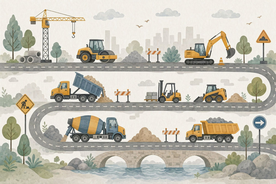 Construction Vehicles Wallpaper Roadwork Winding Road Wall Mural pattern artwork