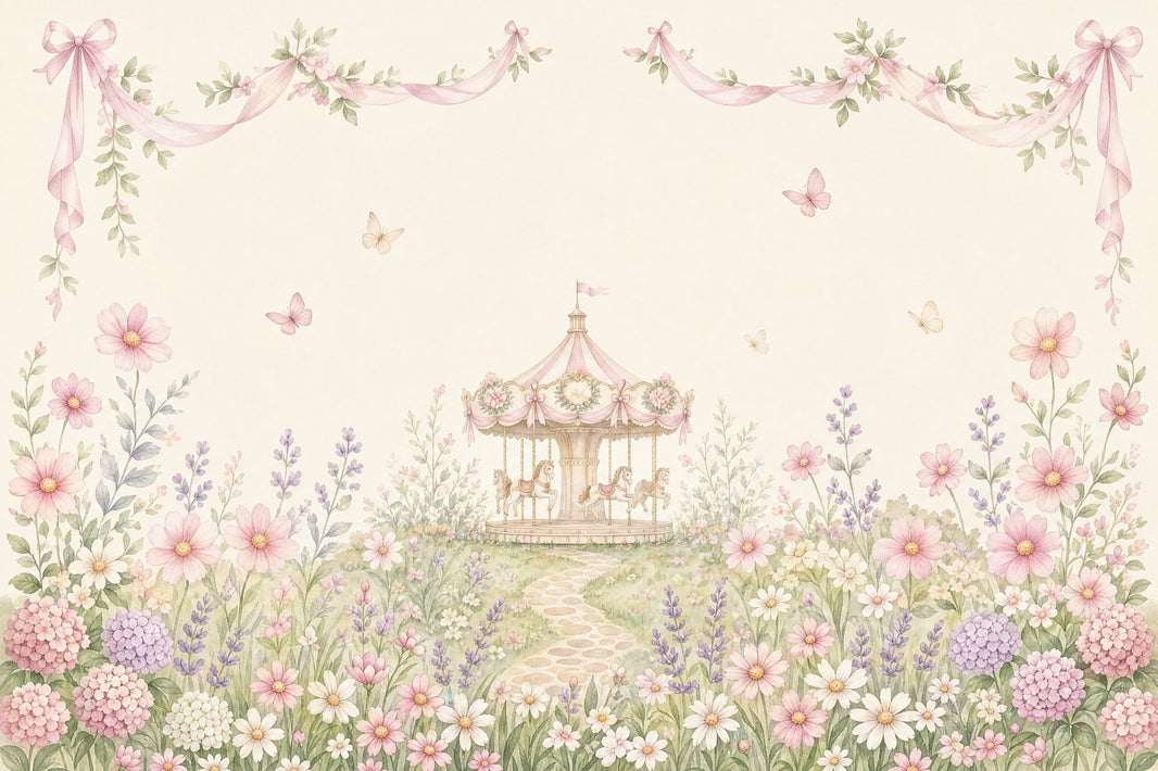 Vintage Carousel Wallpaper Pastel Watercolor Removable Nursery Mural Wall Decor pattern artwork