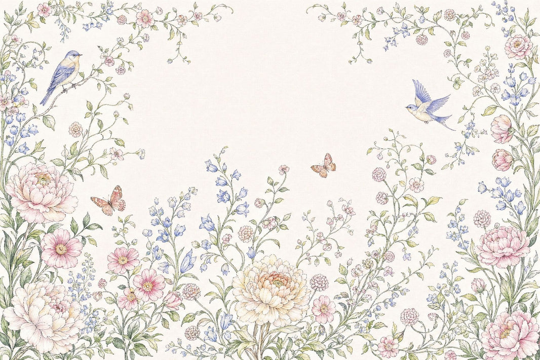 Floral Border Wallpaper Watercolor Botanical Removable Vintage Garden Wall Decor pattern artwork