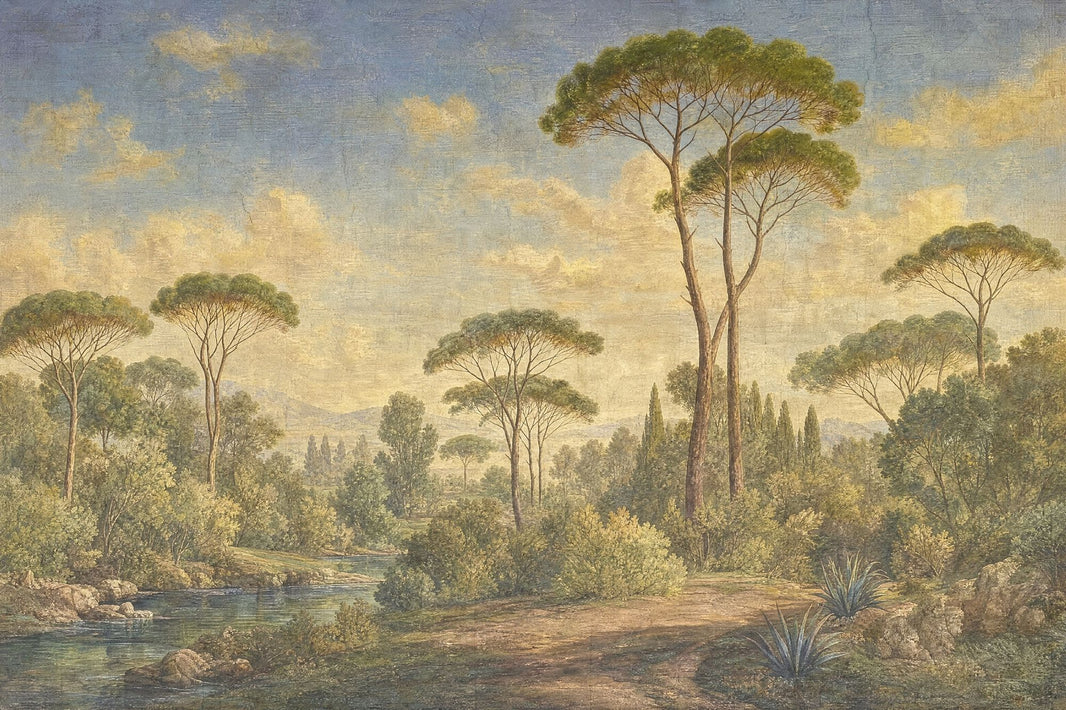 Italian Countryside Wallpaper Mediterranean Vintage Mural Removable Wall Decor pattern artwork