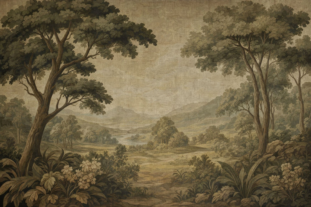 Vintage Landscape Wallpaper Woodland Trees Sepia Brown Removable Wall Decor pattern artwork