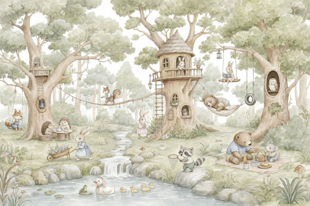 Treehouse Wallpaper Woodland Storybook Wall Mural pattern artwork