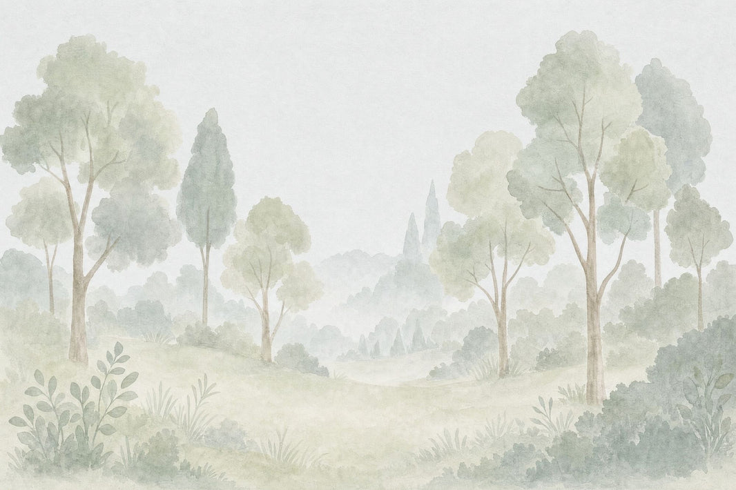 Misty Forest Wallpaper Forest Sage Green Removable Wall Decor pattern artwork